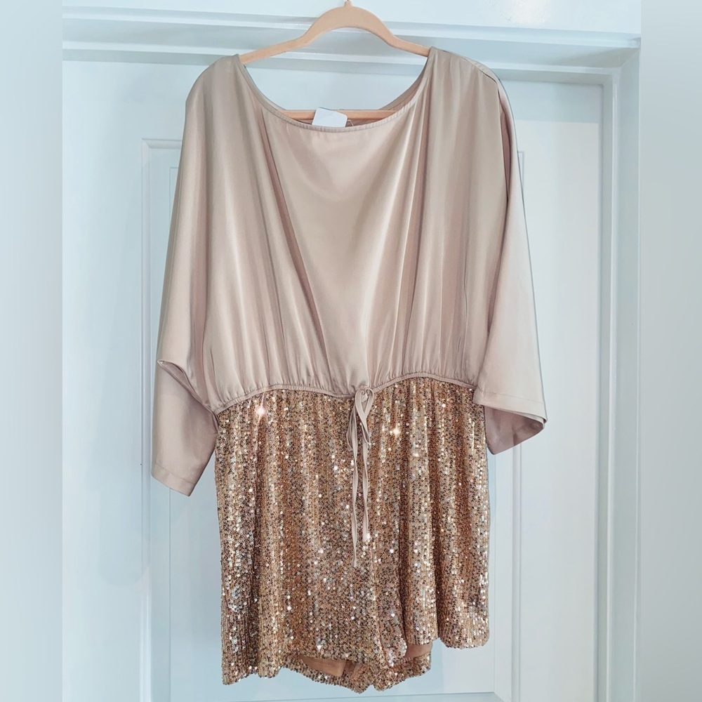 Khaki Sequin Patchwork Drawstring High Waist Romp… - image 4